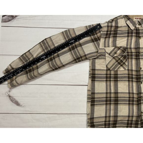 Wrangler Shirt Men’s Size Small Plaid Sherpa-Lined Flannel Jacket Brown And Tan - Picture 5 of 6